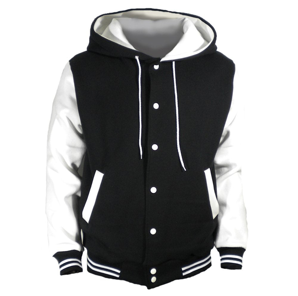 Men's Hood Baseball Varsity Jacket White