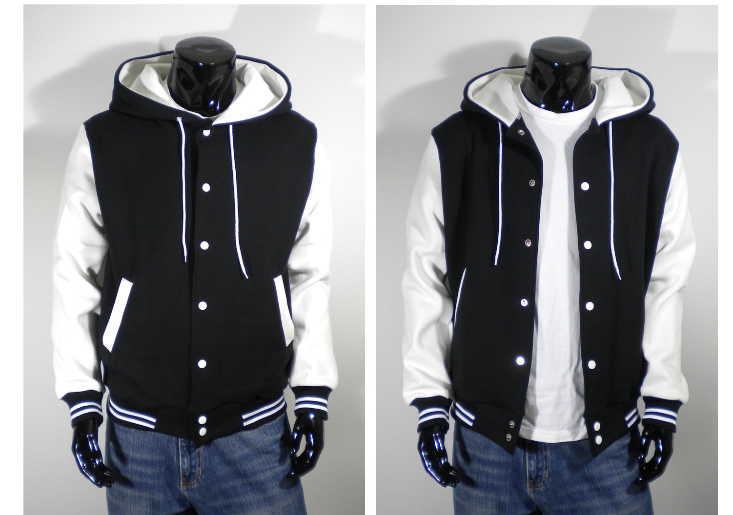 Men's Hood Baseball Varsity Jacket White