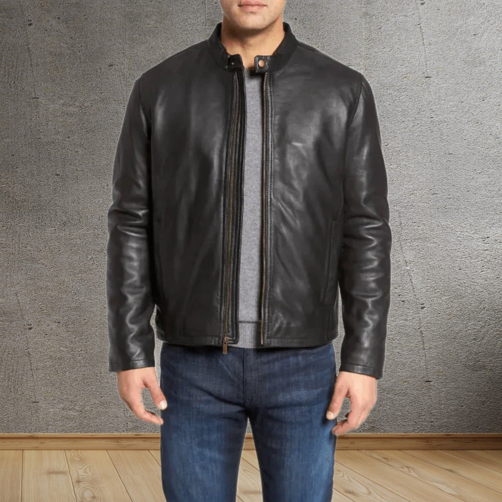 Mens Black Casual Leather Jacket